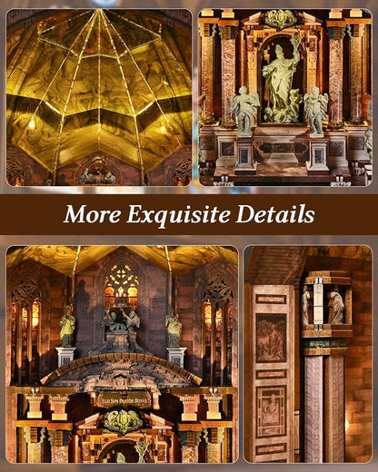 CCCDF DIY Dollhouse Kit, Gothic Architecture Miniature with Dust Cover, Easy Assembly Wooden Craft for Adults Bookshelf Decor (Duomo di Milano)