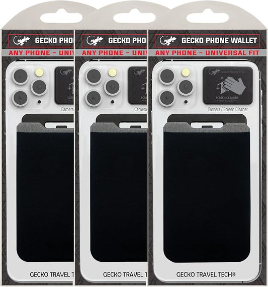 Phone Wallet - Adhesive Card Holder - Cell Phone Pouch - Stick on Lycra Pocket by Gecko - Carry Credit Cards and Cash