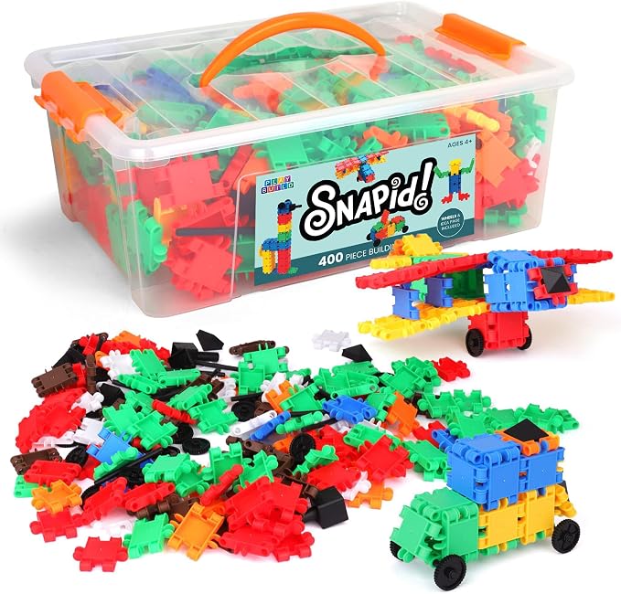 Snapid Building Bricks 400 Pcs Connecting Toy - Strong Durable Colorful Block Set w Storage, Interlinking Construction Blocks for Kids - STEM Development, Creativity and Educational Children Toys, 4+