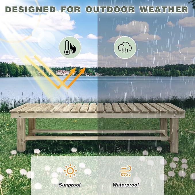 Outdoor Garden Bench, 3-Person Wood Patio Bench Weatherproof Outdoor Backless Bench, Anti-Corrosion and Anti-Rust Garden Benches for Garden Lawn Porch Park Backyard (Natural,47.25''/120cm)