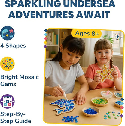 Little Jupiter DIY Mosaic Kit - Builds 4 Different Sea Mosaic Art Pieces - The Perfect Arts and Crafts for Girls and Boys Ages 8-12 - Kids Art Set Activity for Birthdays, Christmas, Holidays, & More