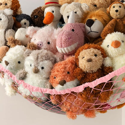 Stuffed Animal Storage Hammock Net Corner - Large Toy Hammock Net for Stuffed Animals Room Decor - Cute Stuff Animal Organizer Holder for Plush Plushie - Kids Baby Nursery Wall Bedroom Home Decor