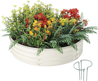 Galvanized Metal Planter Round Raised Garden Bed Kit for Gardening Outdoor，2x2x1ft Grow Garden Box Raised Flower Bed，Round Galvanized Planter Outdoor Metal Fire Pit Ring White