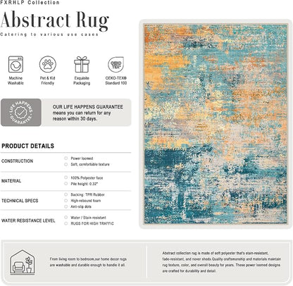 10x14 Area Rug Living Room Rug: Washable Modern Abstract Soft Thin Rug Indoor Floor No Slip Carpet for Bedroom Dining Room Farmhouse Nursery Home Office - Rosy Haze