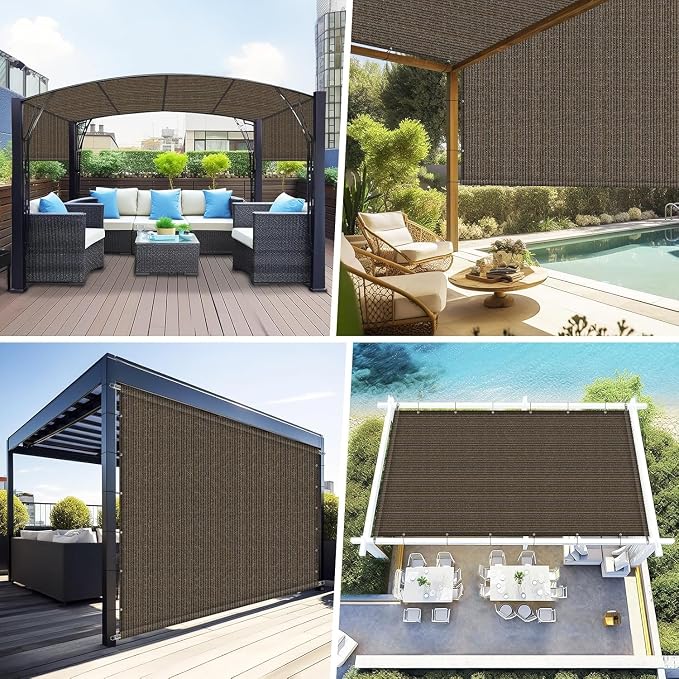 Shade&Beyond 11' W × 12' L Pergola Shade Cover Mocha Pergola Cover Canopy Replacement Shade Cloth for Garden, Patio, Deck, Porch with Grommets and Rods(Make Custom Size)