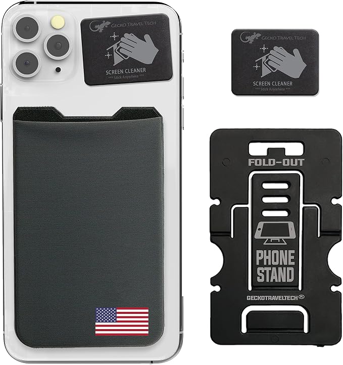 Phone Wallet - Adhesive Card Holder - Cell Phone Pouch - Stick on Lycra Pocket by Gecko - Carry Credit Cards and Cash