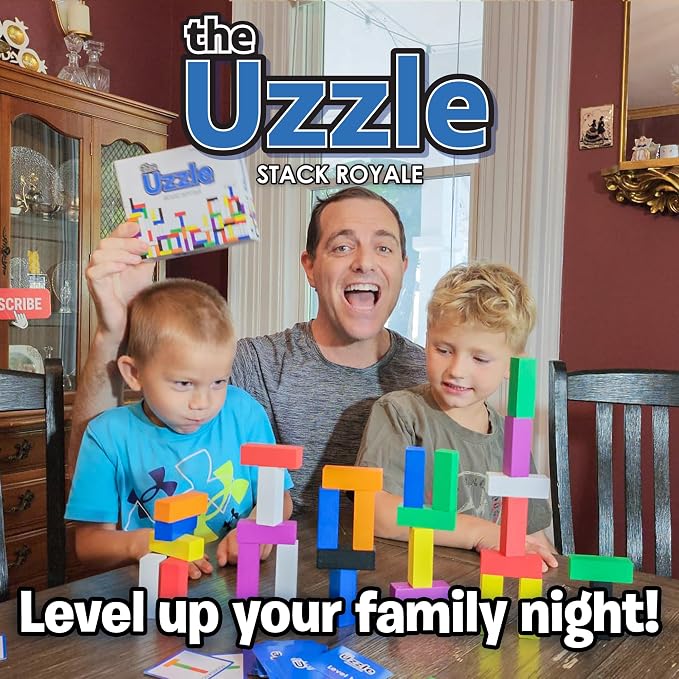 The Uzzle Stack Royale Board Game, Fast & Fun Family Board Game for Children & Adults, Color Block Puzzles Games for Ages 4+