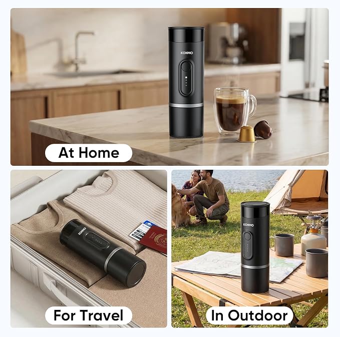 Portable Espresso Machine for Travel, Mini Coffee Maker Works with Capsules & Ground Coffee, USB-C Rechargeable for Outdoor Camping Car RV Business Trips