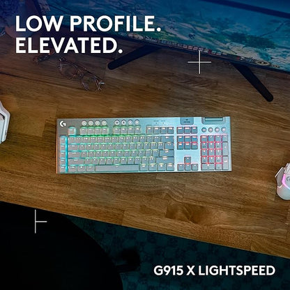 Logitech G915 X Lightspeed Wireless Gaming Keyboard (Tactile) - White | Low-Profile, Double-Shot PBT Keycaps, Fully Programmable Keys, RGB Backlighting, Sleek Aluminum Finishing, GL Brown
