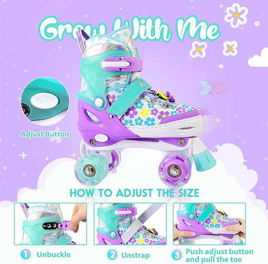 SULIFEEL Rainbow Unicorn 4 Size Adjustable Roller Skates for Girls Boys for Kids Ages 3-5 5-8 6-12 Children Skates Indoor Outdoor