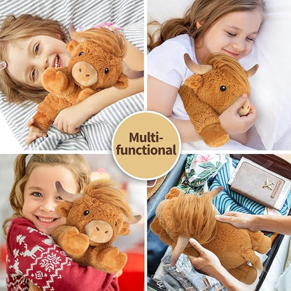 Cuckool Highland Cow Stuffed Animals, Microwavable Stuffed Animal Adorable Fluffy Highland Cow Plush for Warmth, Heatable Coolable Lavender Scent Toy, Cute Soft Plushie Gift for Kids Boy Girl & Adults