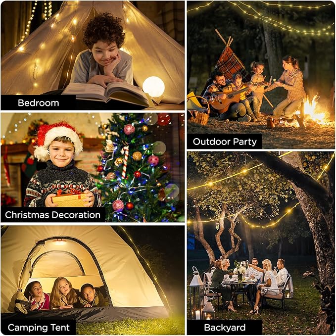 OGERYCamping String Lights, 4 in 1 Quick Storage 32.8FT Rechargeable Tent Lights String with 8 Lighting Modes, Hanging Waterproof Portable LED Lamp for Outdoor Patio Awning Garden Camping Essentials