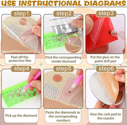 UPINS 8Pcs Boho Diamond Art Painting Coasters for Drinks DIY Coaster Diamond Art Kits for Adults Kids Beginners Diamond Art Craft Supplies (Boho)