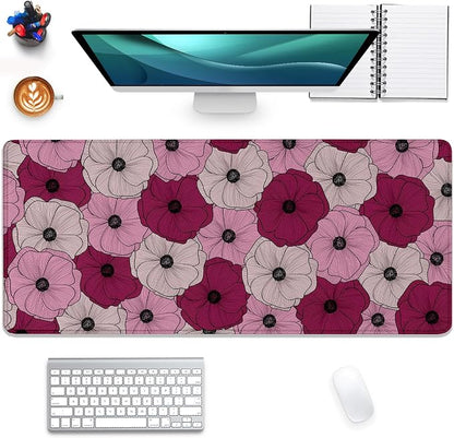 Abstract Floral Mouse Pad Desk Pad,Boho Art Flowers Extended Gaming Mouse Mat with Stitched Edges Non-Slip Waterproof Rubber Base Mous Mat for Office Home Game Desk Pad(27.5X11.8 in)