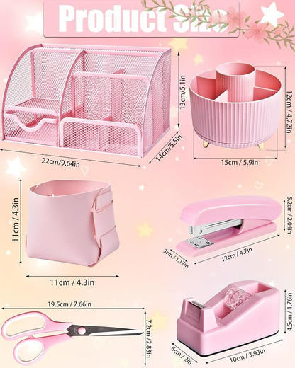 LXEVIHK 21Pcs Pink Desk Organizers and Accessories With Mesh Desk Organizer and 360°Rotating Pen Holder and a Lot of Office Pink Office Supplies Beautifully Presented in a Gift Box
