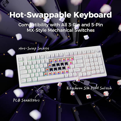 Keychron V5 Ultra 96% Wireless Mechanical Keyboard with 8000Hz Polling Rate & NKRO, Hot-Swappable RGB, Red Switches, 97 Keys, 2.4GHz/Bluetooth/Wired, OSA PBT Keycaps, for Mac/Win/Linux - White
