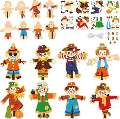 BeYumi Fall Scarecrow Craft Kit - 123Pcs Fall Scarecrow Craft Kit DIY Autumn Thanksgiving Ornament Set Home Classroom Game Activities Art Supplies Decor for Kindergarten Kids