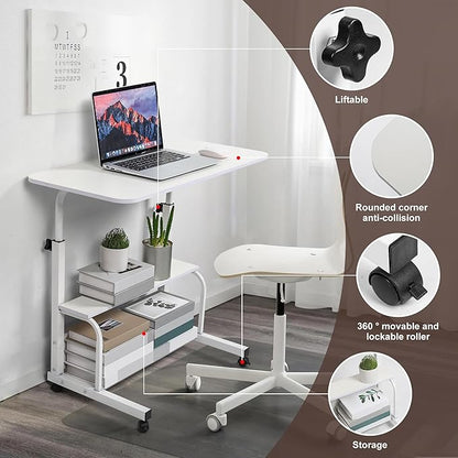 Height Adjustable Home Office Desk Movable Convenient Desk Small Spaces Computer Table Bedside Storage Desk Portable Desk Living Room Sofa Furniture Fashion Desk Size 15.7 * 31.5 Inch Pure White