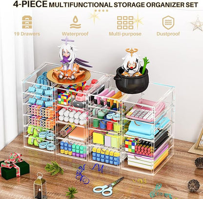 Acrylic Makeup Organizer with 19 Drawers,Storage Drawer Organizer | Bathroom Organizers and Storage for Palettes, Cosmetic, and Beauty Supplies, Desk Organization
