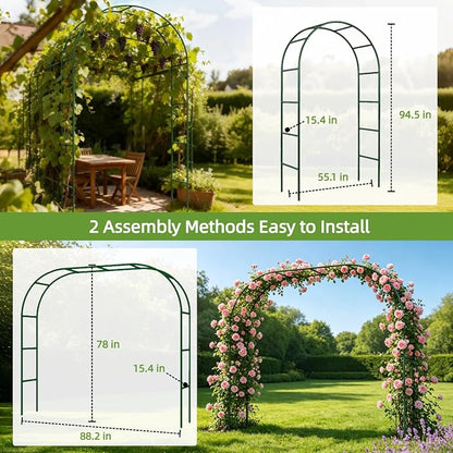 Thickened Metal Garden Arch, 16mm Rust-Resistant Archway for Climbing Plants, Dual Size Convertible Arbor for Wedding & Party & Garden Decoration