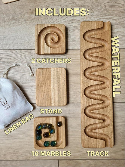 Marble Run Race Track Wooden Maze Board Ball Run Marble Course Gift for Kids Winding Track Roller (Waterfall)