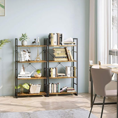 ODK Bookshelf, 4 Tier Shelf Storage Organizer, Modern Book Shelf with Metal Frame for Bedroom, Living Room and Home Office, Rustic Brown
