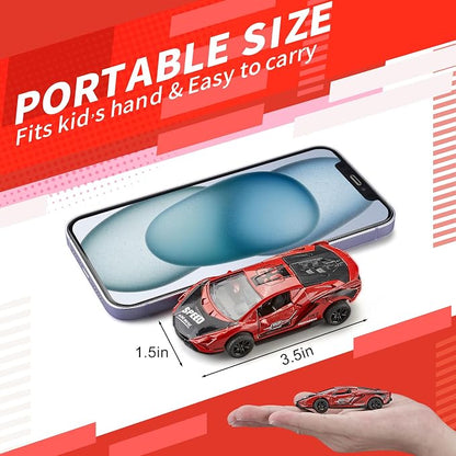 KIDAMI Pull Back Cars for Kids, Sports Car Die Cast Metal Toy Cars Playset with Door Openable, Vehicles Race Toys for Toddlers, Boys, Girls’ Educational Play (4 Pack)