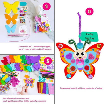 Winlyn 24 Sets Butterfly Craft Kits DIY 3D Rainbow Butterfly Ornaments Decorations Art Set Foam Stickers Arts and Crafts for Kids Spring Summer Camping Party Classroom Activities Art Project