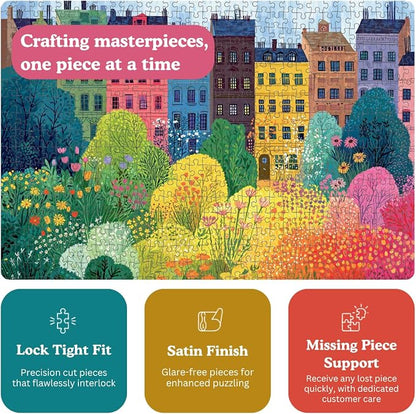Cross & Glory – Copenhagen in Bloom – 1000 Piece Jigsaw Puzzle for Adults | Vibrant Copenhagen City Garden Puzzle | Colorful Wildflower Artwork | Premium Ribbon-Cut Puzzle with Satin Finish