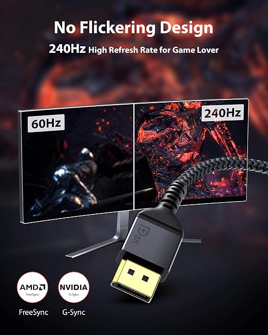 Maxonar 8K DisplayPort 1.4 Cable DP to DP - 5 Ft/1.5M, HBR3 High Speed, Supports 8K@60Hz, 4K@240Hz, 2K@144Hz - 2 Pack for PC, Laptop, TV, Gaming Monitor