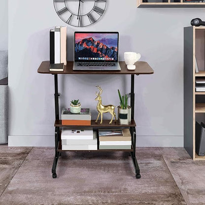 Adjustable Mobile Laptop Desk Home Office Desk Detachable Wheels Desk Portable Height Mobile Bedside Table Veranda Office Desk Additional Storage Rack Small Spaces Desk Size 15.7x31.5'Brown