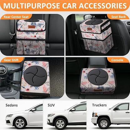 Vankor Cute Car Trash Can, Car Accessories for Women Interior Can Trash Bag Hanging Automotive Garbage Cans Pink Flamingo