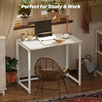 Huuger Folding Desk for Small Spaces, 31.5 Inch Foldable Computer Table, Easy Assembly, for Home Office, Study, Bedroom, Dorm, Space Saving, Small Writing Work Office Computer Desk, White
