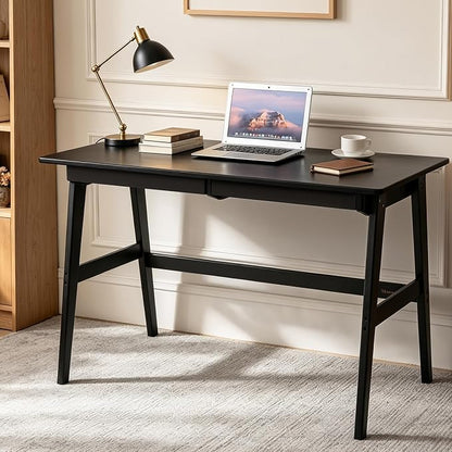 Nnewvante Bamboo Writing Desk, 46" Computer Desk with Drawers, Black | Modern Simple Desk with Storage for Home Office Bedroom