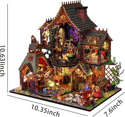Plustopoy DIY Miniature House Kit,Tiny House Model Kit Dollhouse with Light & Tools, DIY Wooden Dollhouse Miniature Kit for Adults and Teens, Creative Craft Magic House Kit, Home Decor(Magic Spirit)