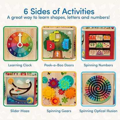 Battat – Wooden Activity Cube – CurioCity – Themed Activity Center – Educational Toys – Wooden Toys for Toddlers and Kids – 1 Year +