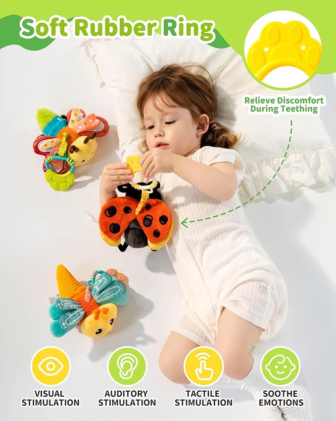 Jollybaby Musical Flying Dragonflies Toy - Car Seat, Stroller, Crib & Play Gym Hanging Toys for Baby 0-6-12-24 Months, Tummy Time Sensory Music Toy for Infant Boys and Girls Gifts