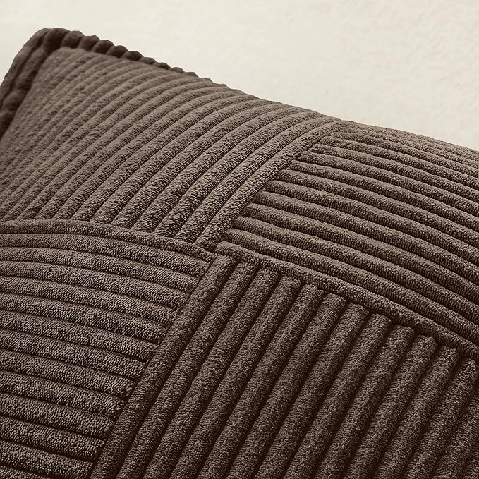 MIULEE Decorative Throw Pillow Covers for Couch Bed Livingroom 20x20 Inch Set of 2 Dark Brown Boho Accent Throw Pllows Broadside Striped Patchwork Soft Corduroy Pillowcases