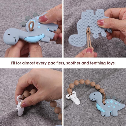 4-Pack Silicone Pacifier Clips with One-Piece Beads for Baby Boys and Girls - Flexible and Rust-Free Holders for Teething Relief and Baby Essentials, Safe for Newborns (Brown)