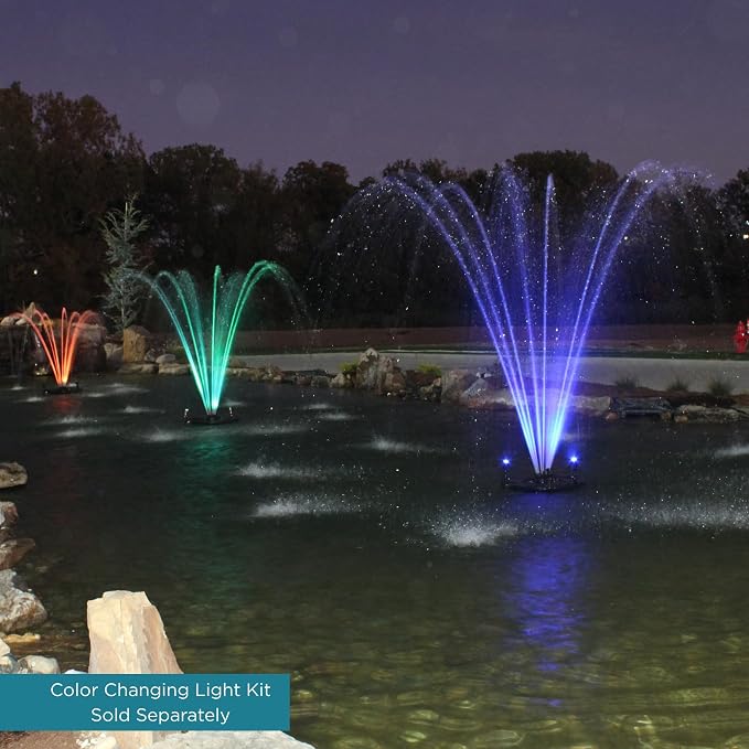 Half Off Ponds 1.2 HP Floating Fountain & Aerator | 10,000 GPH output, 11 spray patterns, White LED lights, 200 ft heavy-duty cord, Energy-efficient