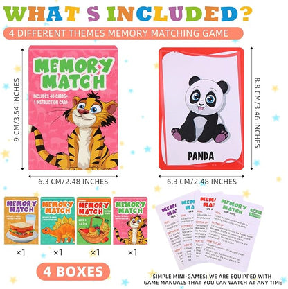 Zubebe 4 Sets Memory Matching Game for Kids Memory Match Fun Matching Game Educational Toys for Family Night, Party Favors, Classroom Prizes (Style 1)