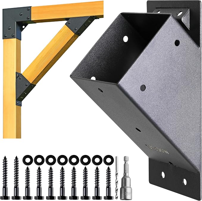 2pack 4x4 (Actual 3.5''x3.5'') Degree Angle Support Brackets, for Pergola, Gazebo, Deck Wood Frame Structures Provide Support 45° Degree Angle Bracket