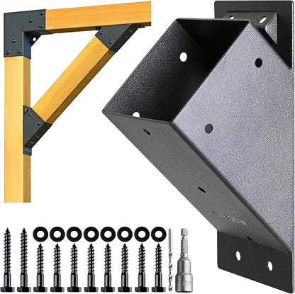 8pack 4x4 (Actual 3.5''x3.5'') Degree Angle Support Brackets, for Pergola, Gazebo, Deck Wood Frame Structures Provide Support 45° Degree Angle Bracket