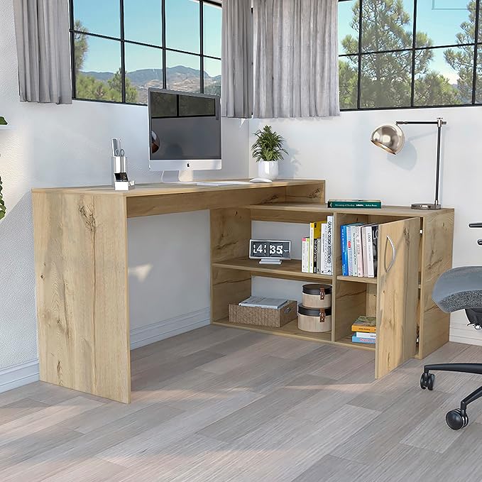 NicBex Kimberly-DW-00204-LWJ Home Office Desks, 59.64"x45.86"x30.11", Light Oak