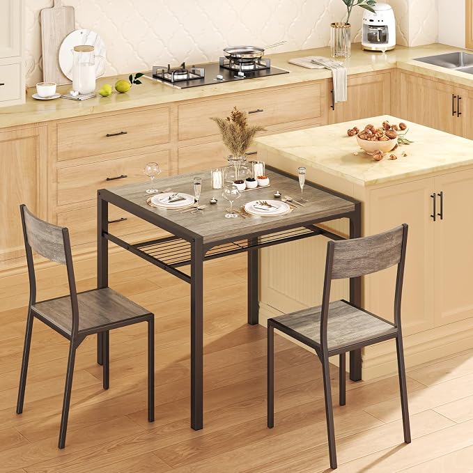 Gizoon Dining Table Set for 2, 3 Piece Kitchen Table with 2 Chairs for Small Space, Apartment, Kitchen, Dining Room, Space-Saving