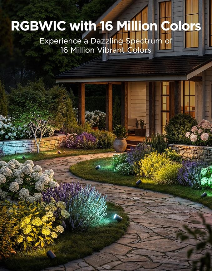 Govee Outdoor Spotlights Lite 4 Pack, IP67 Waterproof Spotlights, APP, WiFi | Landscape Lighting Work with Alexa, Matter and Google Assistant, RGBWIC Color Changing Light for Garden, Yard, Patio