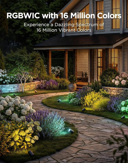 Govee Outdoor Spotlights Lite 4 Pack, IP67 Waterproof Spotlights, APP, WiFi | Landscape Lighting Work with Alexa, Matter and Google Assistant, RGBWIC Color Changing Light for Garden, Yard, Patio