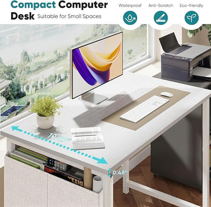 OLIXIS Small Computer Desk, 31 Inch Gaming Desks for Home Office | Writing Study Craft Work Table, Computer Workstation for Bedroom Small Spaces with Storage Bag, All White