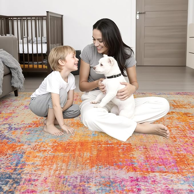 9x12 Area Rug Living Room Rug: Washable Modern Abstract Soft Thin Rug Indoor Floor No Slip Carpet for Bedroom Dining Room Farmhouse Nursery Home Office - Galaxy Haze