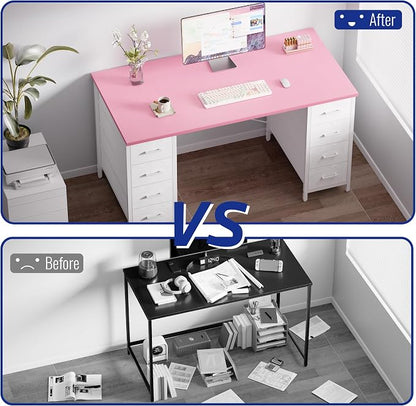 Pamray 47 Inch Computer Desk with 8 Fabric Drawers for Home Office Work | Ample Storage, Space-Saving, Suitable for Home Office Bedrooms Dorm Living Rooms for Study, Writing, Work